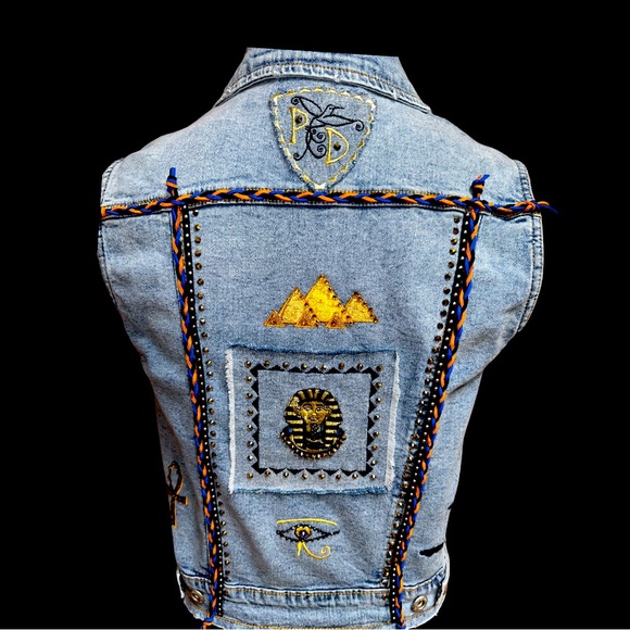 Egyptian Embroidered Denim Vest - Picture 2 of 14
